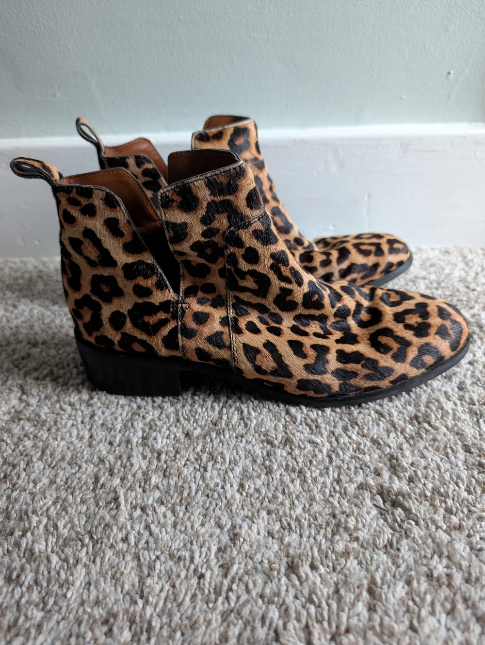 Frank Sarto Leopard‎ Print Leather Ankle Chelsea Boots - Tan/Black Sz 9.5